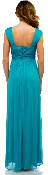 Empire Cut Long Formal Dress with Cap Sleeves  back in Dark Turquoise