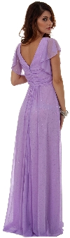Glittered V-Neck Long Formal Dress with Flutter Sleeves back in Lilac