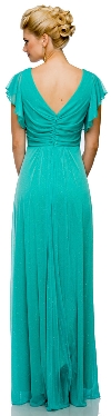 Glittered V-Neck Long Formal Dress with Flutter Sleeves back