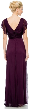 V-Neck Ruffle Sleeves Long Formal Dress with Pleating back