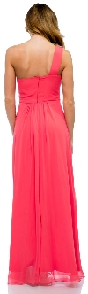 Bejeweled One Shoulder Long Formal Bridesmaid Dress back in Coral