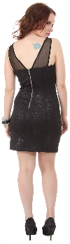 Embossed Short Cocktail Party Dress with Mesh at Bust back