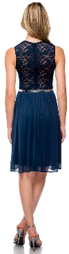 Round Neck Graduation Party Dress with Lace & Silver Belt back
