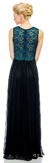 See-Thru Lace Back Long Formal Dress with Twist Knot back