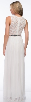 Sheer Lace Top Waist Belt Long Bridesmaid Dress back