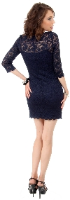 Floral Pattern Lace Short Party Dress with 3/4 Sleeves back