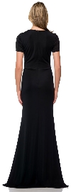 Short Sleeve V-neck Beaded Waist Long Formal Dress back