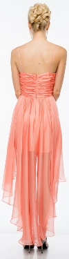 Spaghetti Straps Ruched High Low Party Prom Dress back