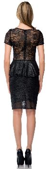 Metallic Lace Peplum Top Fitted Short Cocktail Party Dress back
