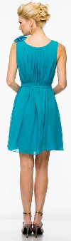Pleated Short Party Dress with Floral Shoulder & Waist Sash back