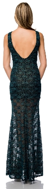 Racer Front Long Metallic Lace Formal Cocktail Dress back
