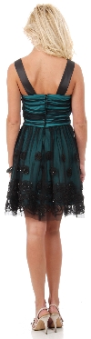 Rosette Pattern Short Formal Party Dress in Mesh back in Black/Teal