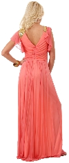 Ruffle Sleeves Long Formal Bridesmaid Dress with Sequins back in Coral