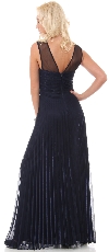 Sheer Neckline Metallic Long Formal Evening Dress back in Navy