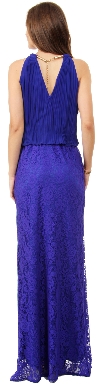 Halter Neck Pleated Blouson Top Long Bridesmaid Dress  back