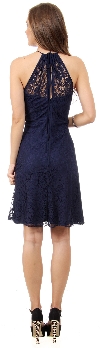 Halter Neck Floral Lace Short Bridesmaid Party Dress back in Navy