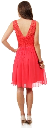 Floral Lace Top Short Bridesmaid Party Dress back in Coral