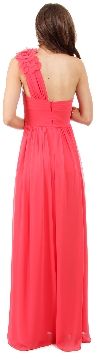 One Shoulder Long Formal Prom Dress with Floral Applique back