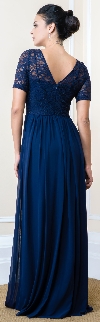 Sequins Lace Bodice Half Sleeves Long Formal Evening Dress. back