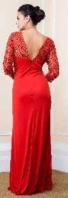 Sequin Lace Sleeves Full Length Formal Bridesmaid Dress back