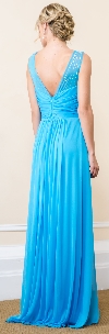 V-Neck Bejeweled Shoulders Ruched Formal Bridesmaid Dress back