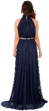 High Halter Neck Long Formal Bridesmaid Dress with Keyhole back in Navy