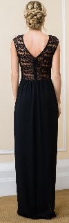 Lace Top Boat Neck Long Evening Gown with Front Slit back