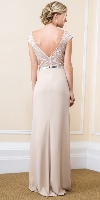 Floral Bodice Bejeweled Waist Long Formal Evening Dress back