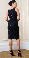 Knee Length Bejeweled Neck Lace Formal Cocktail Dress back