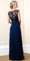 Boat Neck Sequins Mesh Top Pleated Long Formal Evening Dress back