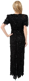 Long Sequin Beaded Leaf Print Cocktail Dress back