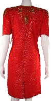 Above the Knee Short Sleeve Sequin Flowered Dress back in Red/Gold