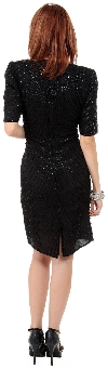 Above the Knee Short Sleeve Sequin Flowered Dress back