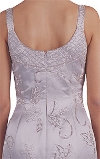 Beaded Formal Silver Prom Dress with Floral Accent back