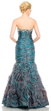 Two Tone Mermaid Style Shirred Strapless Prom Dress  back