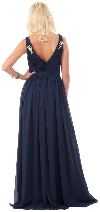 Deep V-Neck Ruched Floor Length Formal Prom Dress back