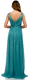 Deep V-Neck Ruched Floor Length Formal Prom Dress back in Navy