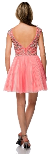 Bejeweled Short Party Prom Dress with Mesh Skirt back
