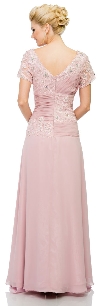 V-Neck Short Sleeves Long Formal Mother of the Bride Dress back