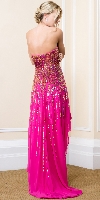 Strapless Sequined High-Low Prom Dress with Train back