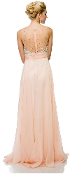 Jeweled Mesh Top Floor Length Formal Prom Dress back in Peach