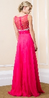 Jeweled Mesh Top Floor Length Formal Prom Dress back