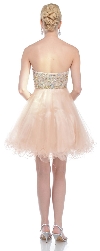 Strapless Beaded Bust Mesh Short Party Prom Dress back in Gold
