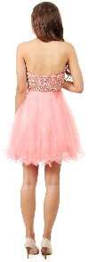 Strapless Beaded Bust Mesh Short Party Prom Dress back