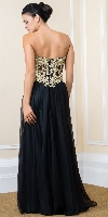 Strapless Floral Accent Bodice Long Formal Prom Dress back