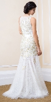 Romantic Floral Beaded Lace Long Prom Dress with Mesh Skirt back
