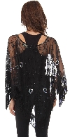 Boat Neck Mesh Beaded Poncho with Fringes back