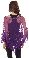 Boat Neck Mesh Beaded Poncho with Fringes  back