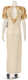 Half Sleeves Sequined Long Formal Gown with Front Slit back
