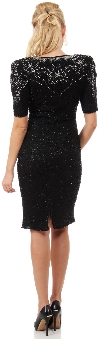 V-Neck Floral Bodice Half Sleeves Formal Sequined Dress back